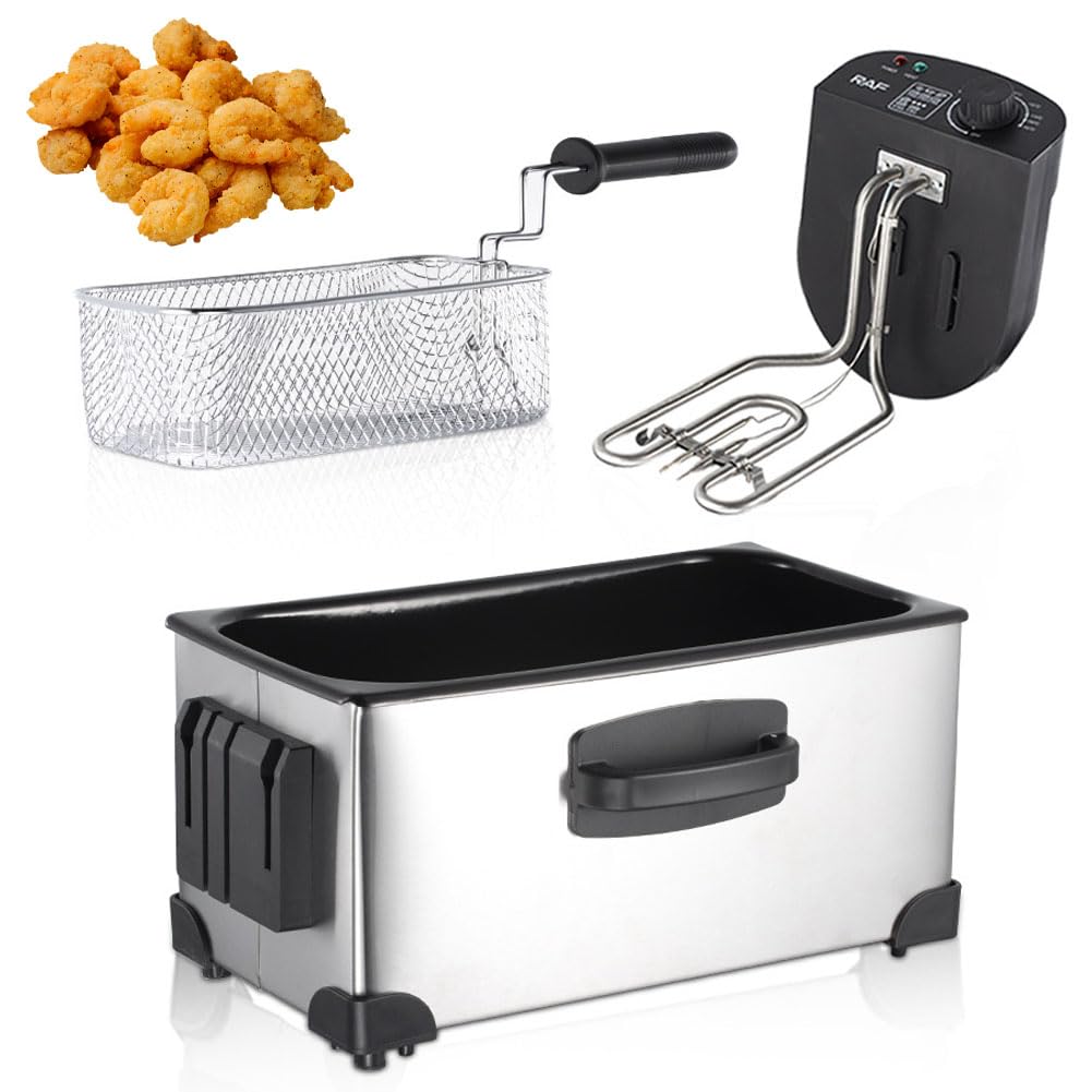 FHRKA 3L Home Deep Fryer, 2000W Electric Oil Fryer with Removable Oil Basket & Safety Handle, Multi Purpose Fryer Pot