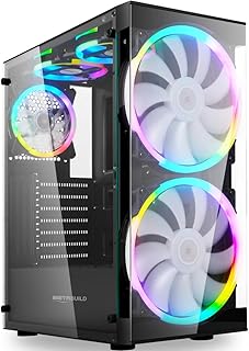 ATX PC Case with RGB Fans (Pre-Installed Including 2 x 200mm Front Facing Fans), Mid-Tower Gaming Case with Tempered Glass Front & Side Panel, High Air Flow Gaming PC Case MB305A