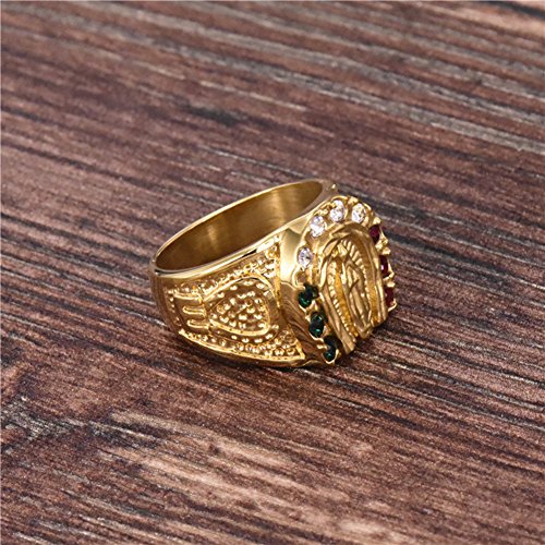 JAJAFOOK Gold-Tone Plating Cubic Zirconia Religious Our Lady of Guadalupe Virgin Mary Ring Religious Ring (7)