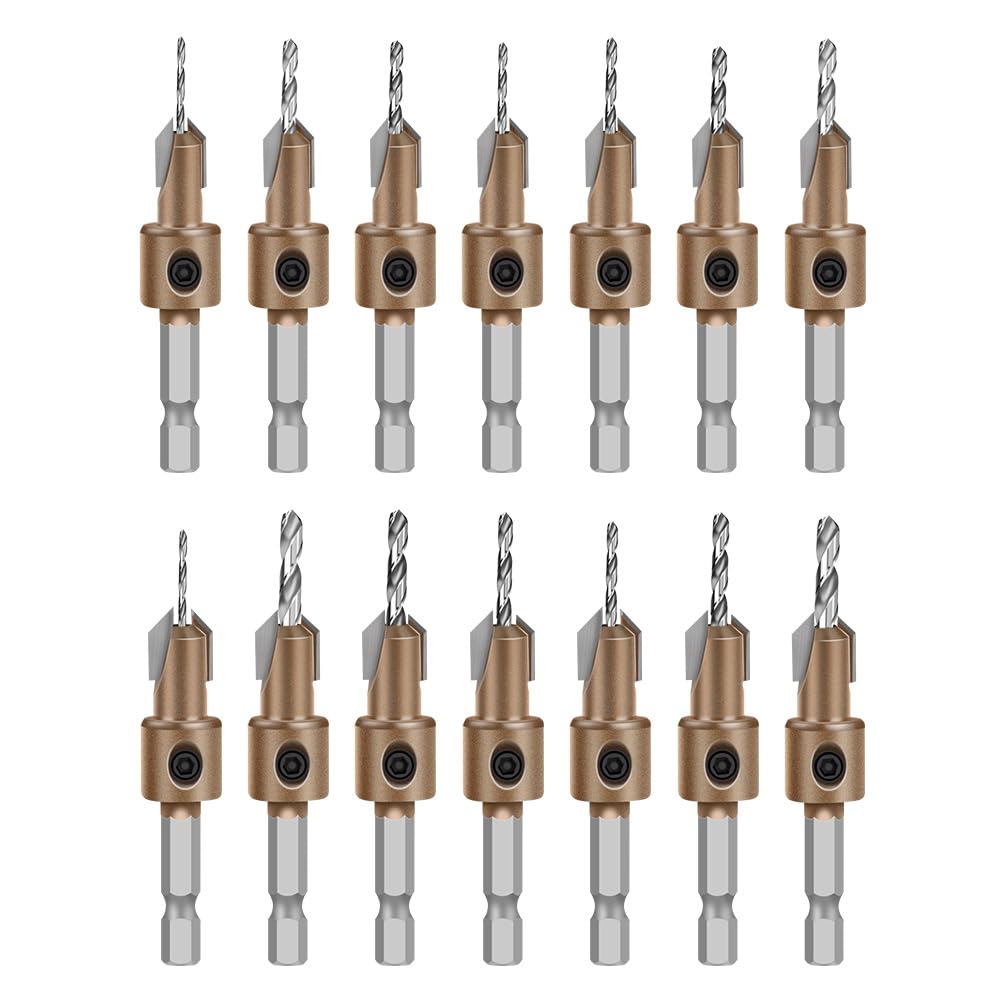 Countersink Drill Bit Set 7-Piece Hex Shank 82 Degree 5-Flute, Carbide-Tipped for Wood and Metal, Impact Driver Compatible