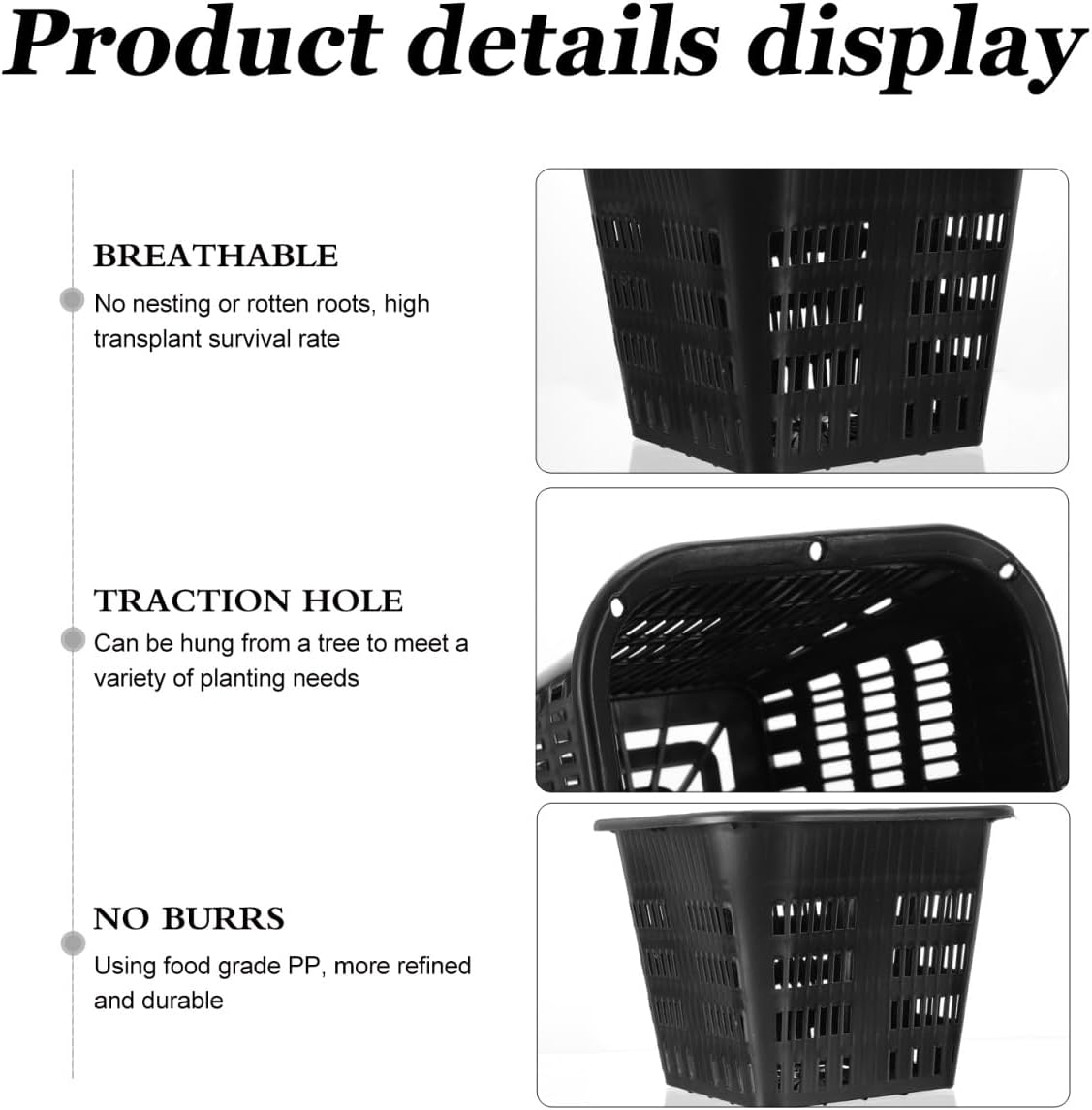 Yardwe Root Control Basin Square Net Pot 5.38 Inch Thickened Plastic Hydroponic Plant Basket for Root Growth and Water Cultivation
