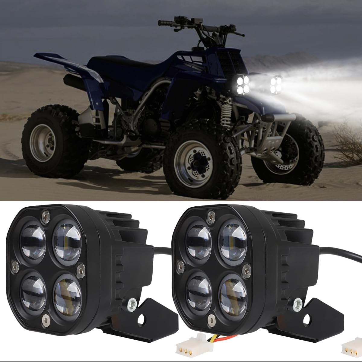 - 2-Pack Headlights for Kodiak Yamaha Banshee 1987-2006 Warrior 350 Wolverine Big Bear High/Low Beam 3500LM Flat Plug (1997-2001) Splicing Guide for Other Years