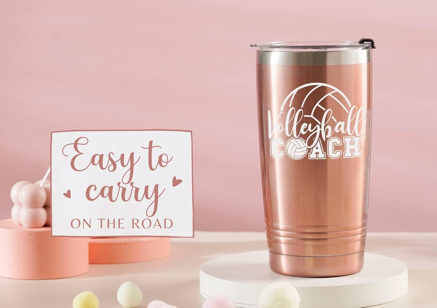 Onebttl Volleyball Coach Gift, Funny Gift Idea for Appreciation, Christmas, Birthday, 20oz Stainless Steel Insulated Travel Mug - RoseGold - Image 4