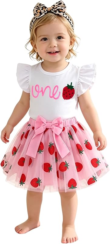 CM C&M WODRO Neugeborenes Baby Mädchen Outfit Ersten Geburtstag Rock Set Geraffte Ärmel T-Shirt und Tütü Tüllrock 1.Geburtstags Bekleidungssets Sommer 2-teiliges Kleidung ONE Shirt+Netzrock