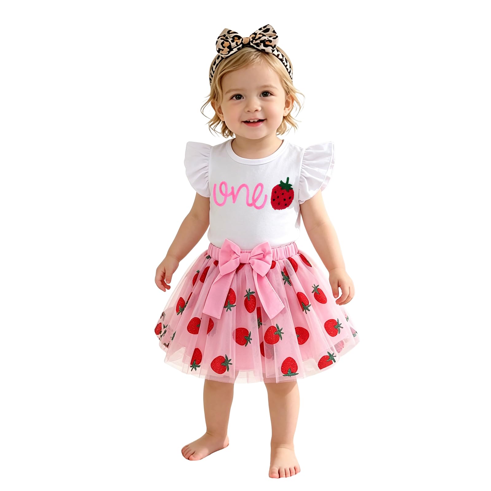 CM C&M WODRO Neugeborenes Baby Mädchen Outfit Ersten Geburtstag Rock Set Geraffte Ärmel T-Shirt und Tütü Tüllrock 1.Geburtstags Bekleidungssets Sommer 2-teiliges Kleidung ONE Shirt+Netzrock - 1