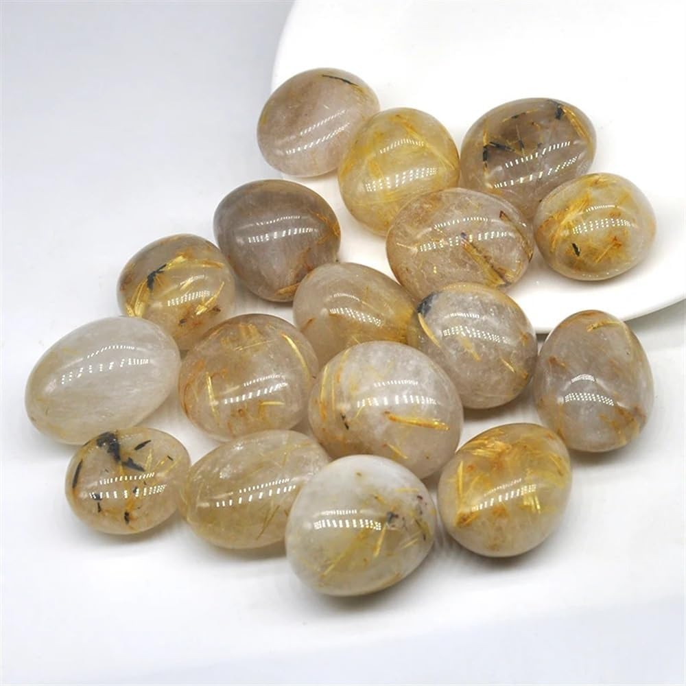 AtkitS Natural Natural Gold Rutilated Quartz Gravel Specimen Size Irregular Tumbled Stone Healing Crystal Agate Mineral Aquarium Home Decortion (Size : 500g)