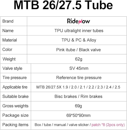 Miniatura 7 de Paquete de 2 tubos interiores de bicicleta de TPU ultraligeros de 0.94 oz (24 g), 700C, neumático de bicicleta de 28 pulgadas, tubo de bicicleta