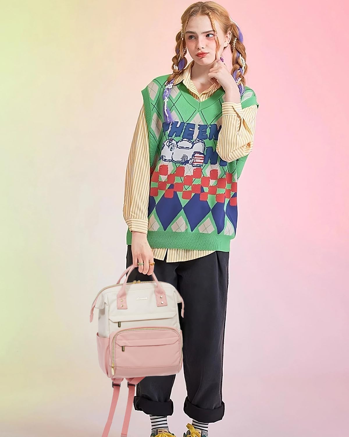 LOVEVOOK Backpack Purse for Women, Mini Backpacks, Small Backpack, Fashion Bag for Work Travel, Lightweight Daypack, Beige-Pink - Image 7