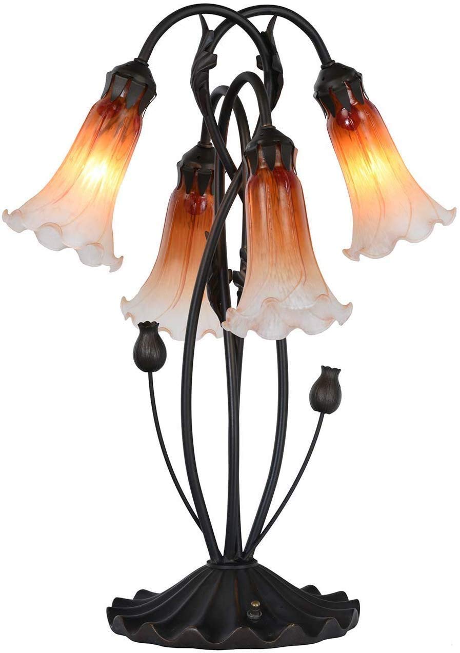 Bieye L30699 Tischlampe mit Lilienblume, geblasenem Glas, Akzent-Tischlampe für Wohnzimmer, Schlafzimmer, Dekoration (Orange, 4 Licht)