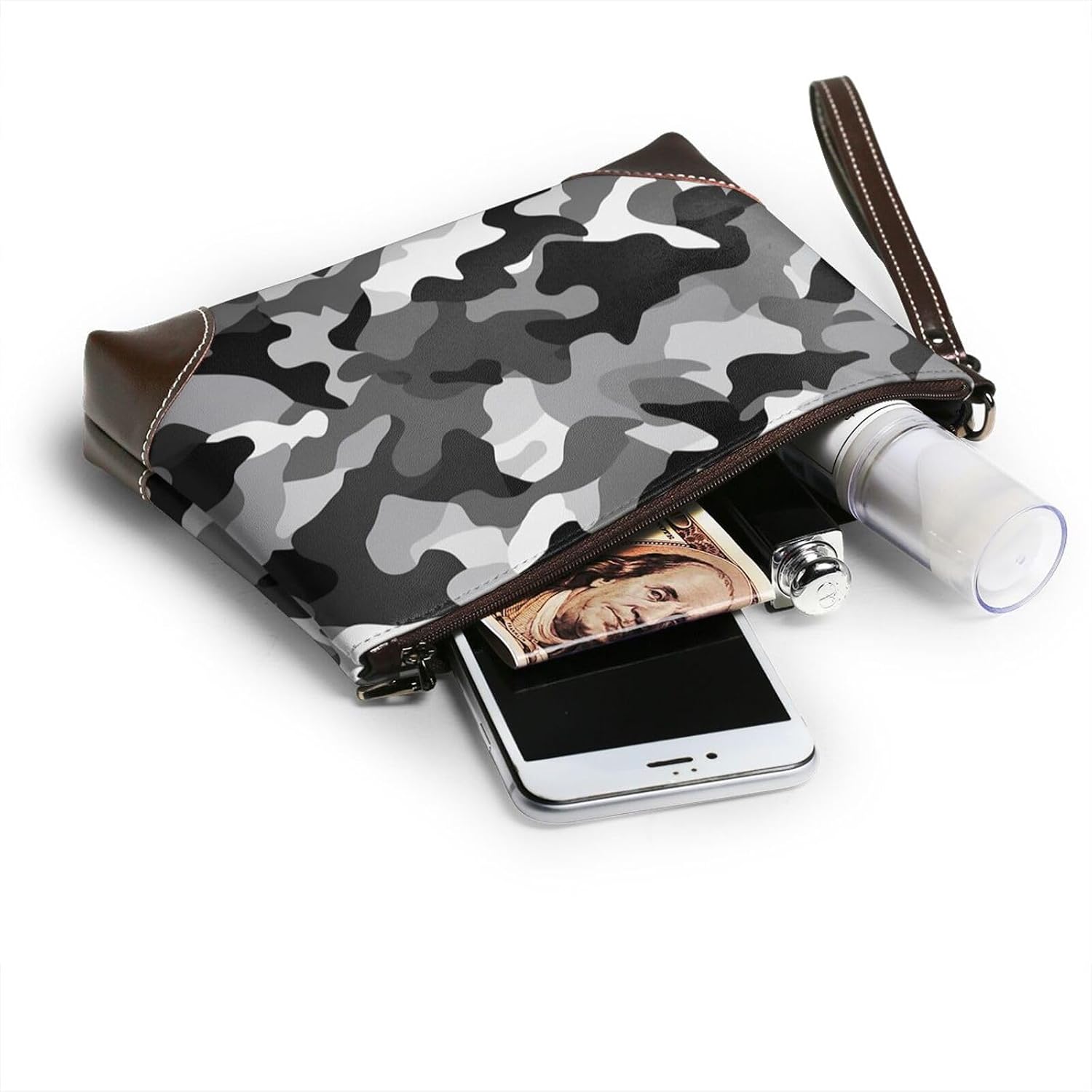 Leather Wristlet Wallet Clutch Purses For Women Ultra-Slim Ladies Handbags Credit Card Holder Black Grey White Camo Wallet Purses Cell Phone Pouch Bag For Party And Prom, Beach Bag