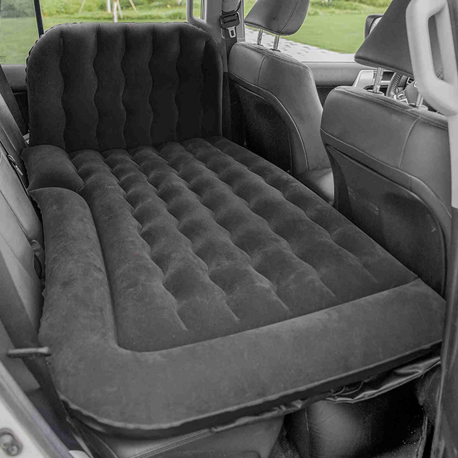 Materac Dmuchany do Samochodu Flokowany PCV SUV Materac Dmuchany 174 X 126 Cm z elektryczną pompą Powietrza Zagęszczone łóżko Podróżne do Bagażnika na Tylnym Siedzeniu Kemping Wycieczki (BLACK)