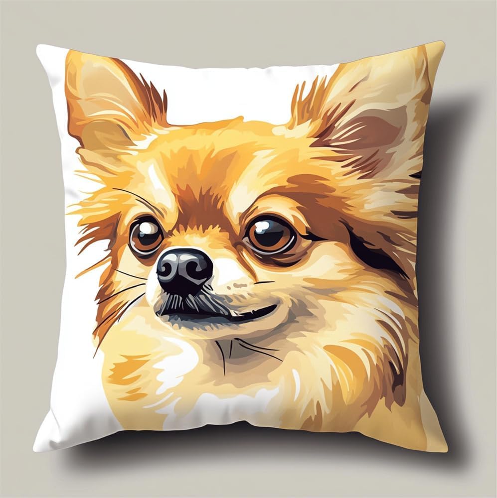 Taxpy Latch Hook Kit for Adults,Cute Chihuahua Latch Hook Pillow Case Kits, DIY Cushion Kit 17X17Inch, Cross Stitch Embroidery Kits Cover Home Decor 43X43Cm