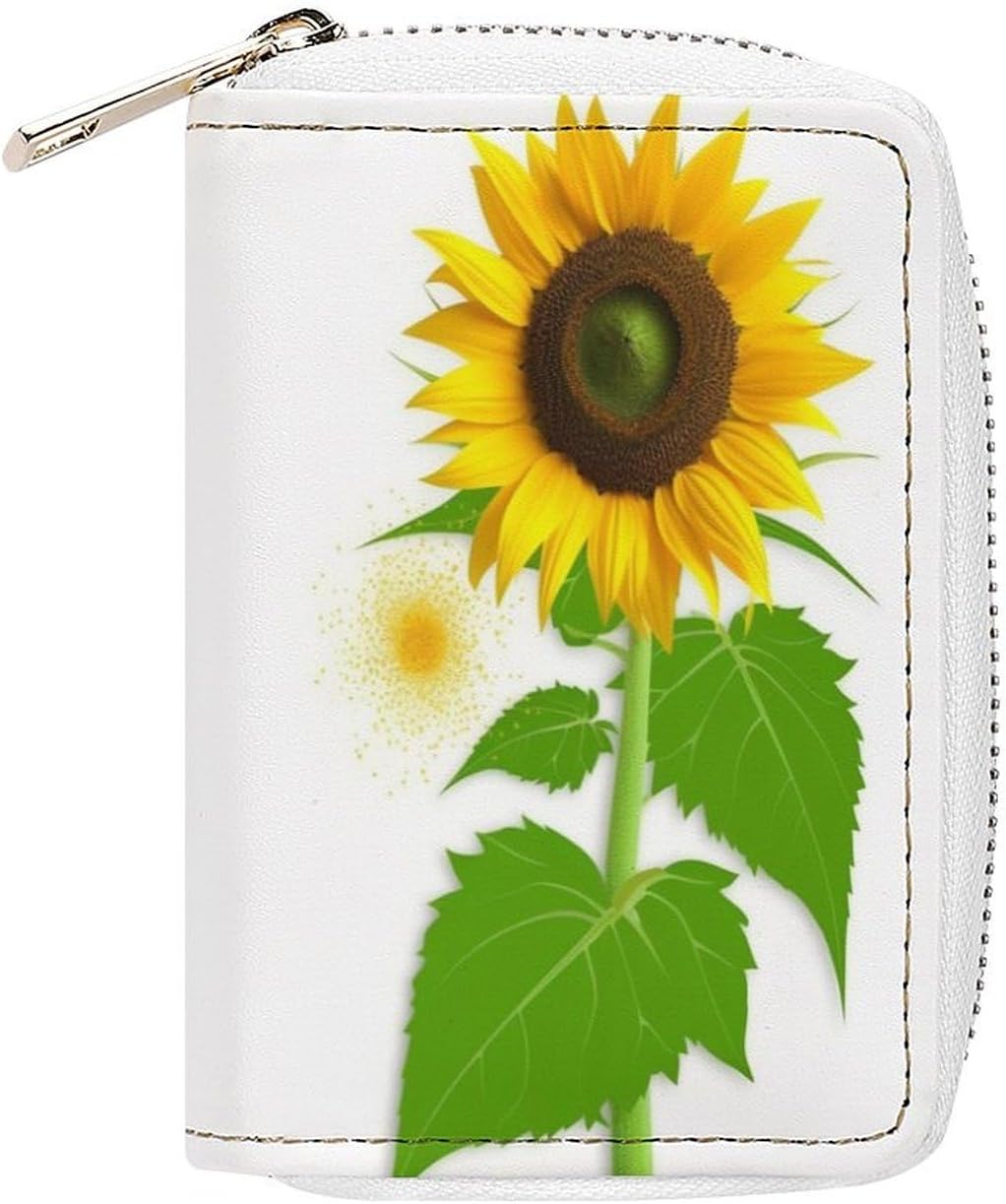 Leather Card Organizer Case Card Wallet Credit Card Holder Sunflower And Weed Printed Zipper Card Cases Holder for Women Men