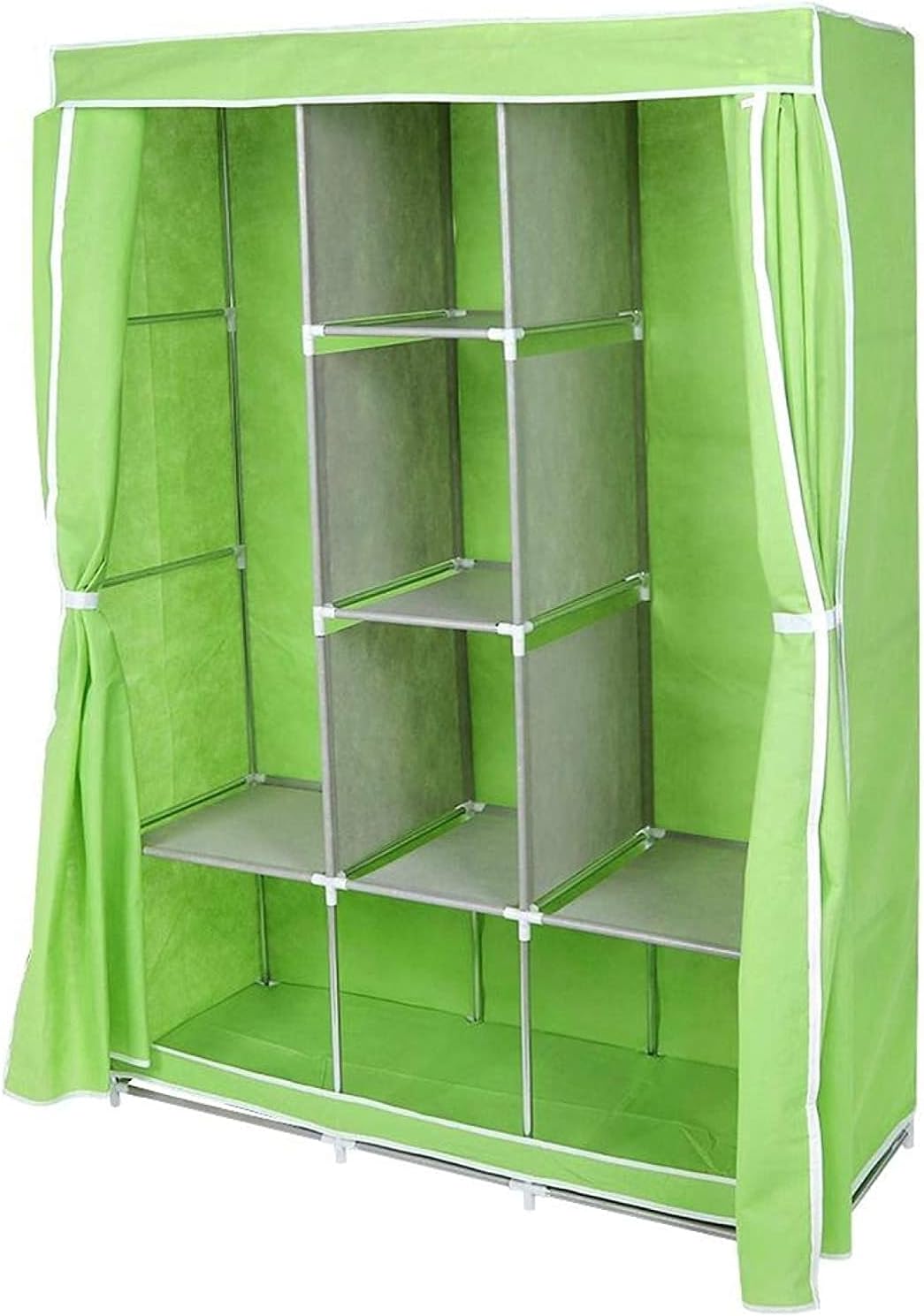 Portable Closet Wardrobe Portable Clothes Storage with Metal Shelves and Dustproof Non-Woven Fabric Cover Household Organizer Shelf