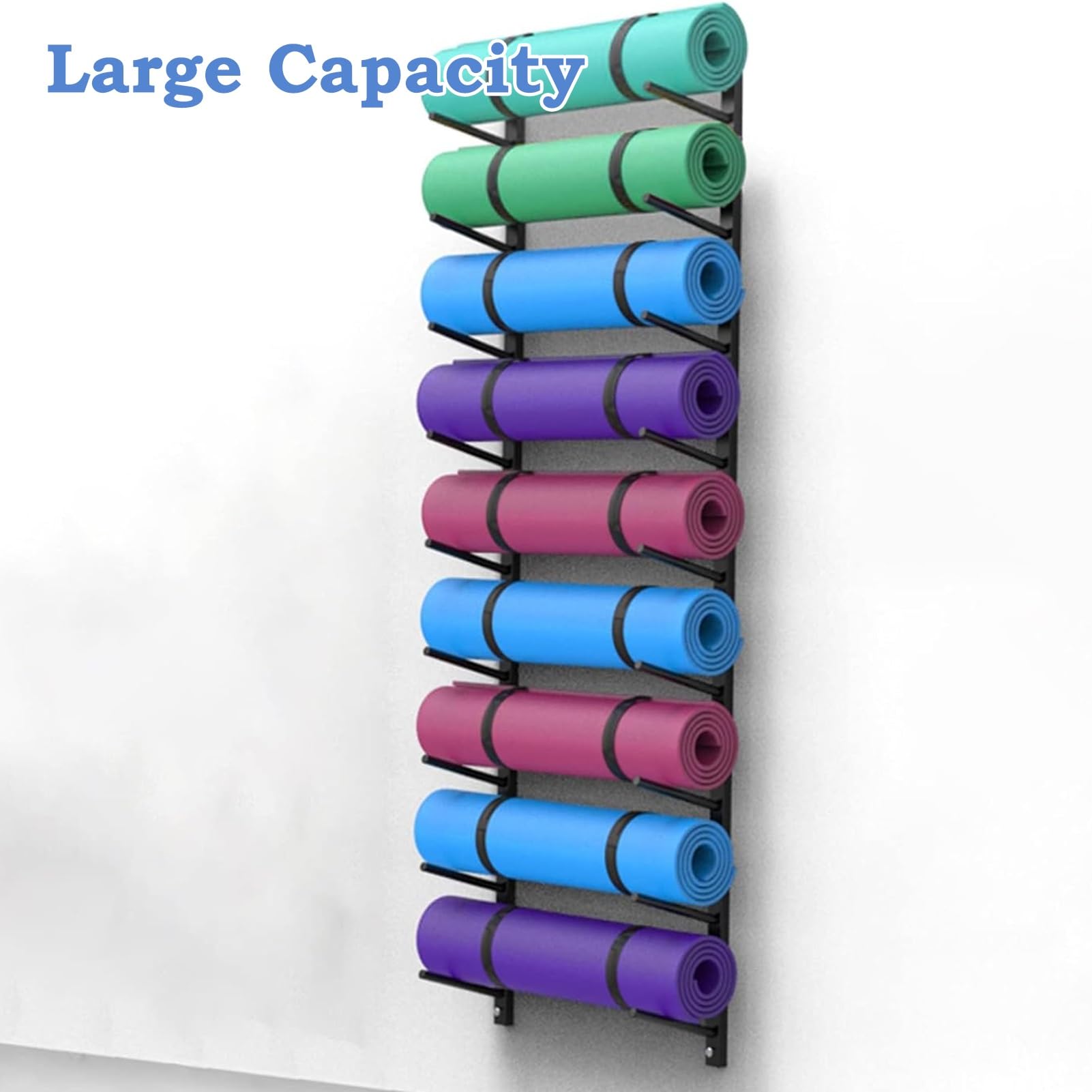 Support Tapis de Yoga 9 Couches Support Mural pour Support de Tapis de Yoga, Accessoires de Gym à Domicile Décor, Stockage de Rouleaux en Mousse, Noir Support Organisateur Mural