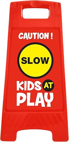 Miniatura 2 de Señal de precaución para niños en el patio y la calzada doble cara rojo - Precaución niños jugando