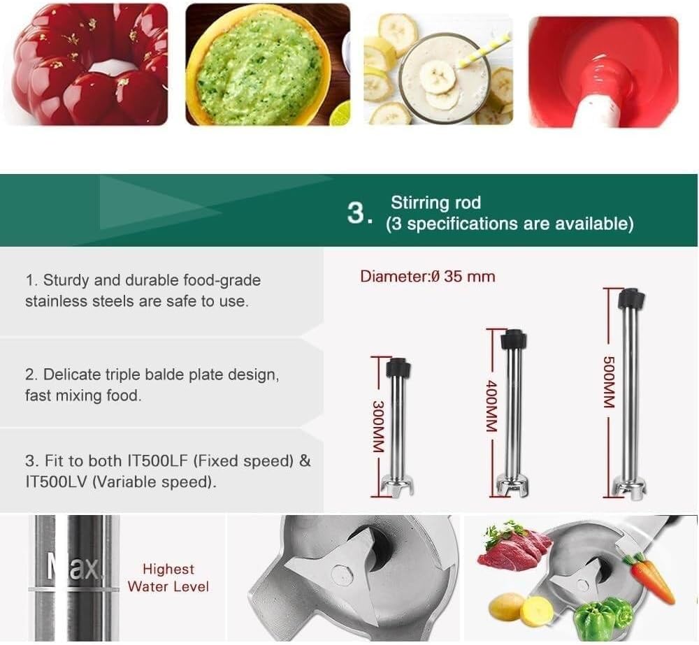 500W Commercial Immersion Blender with 500mm Stick - 500mm Stirring Rod Hand Blender Variable Speed Heavy Duty Electric Stick Blender -