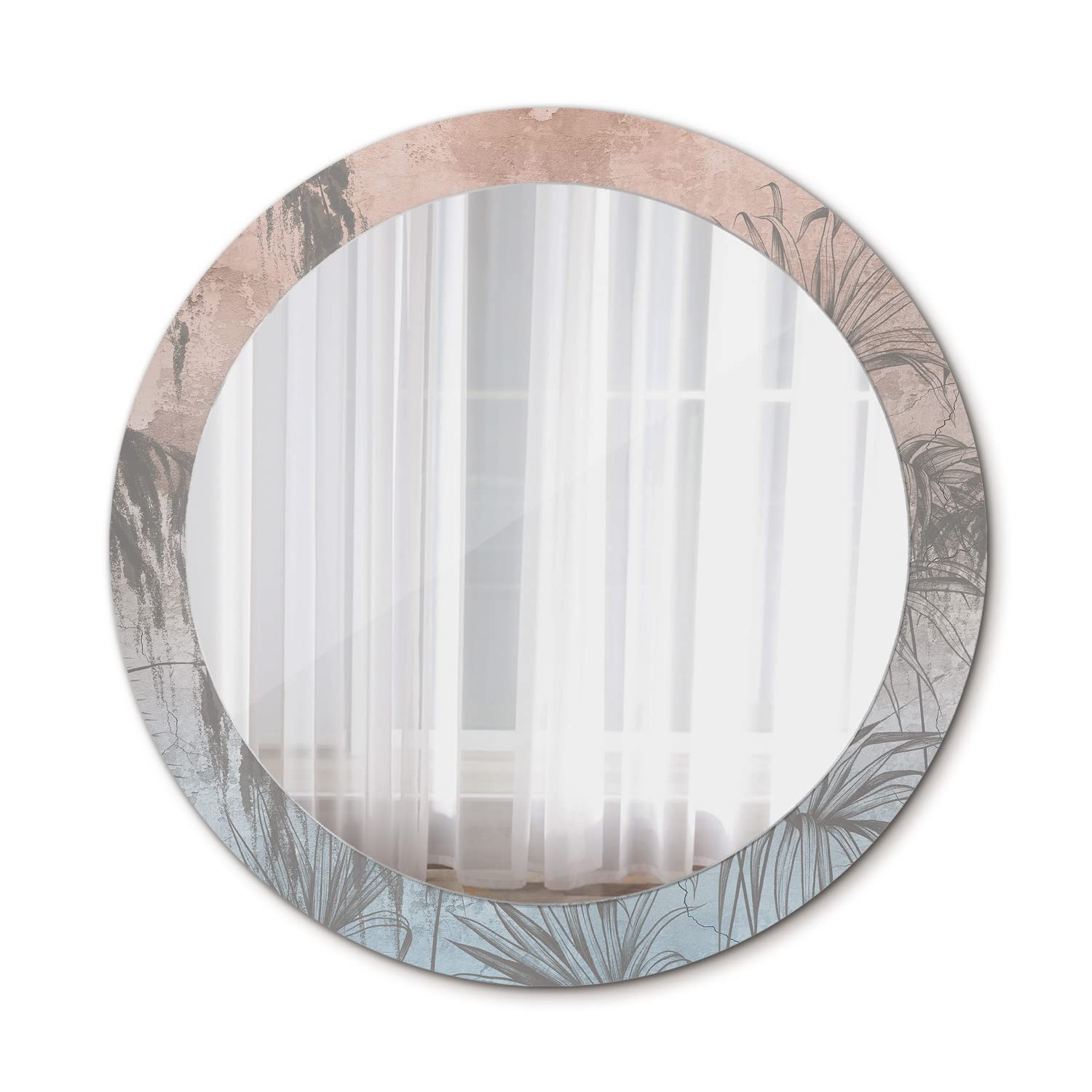 Miroir de salle de bains rond Ø80 cm avec motif de fleurs tropicales Tulup