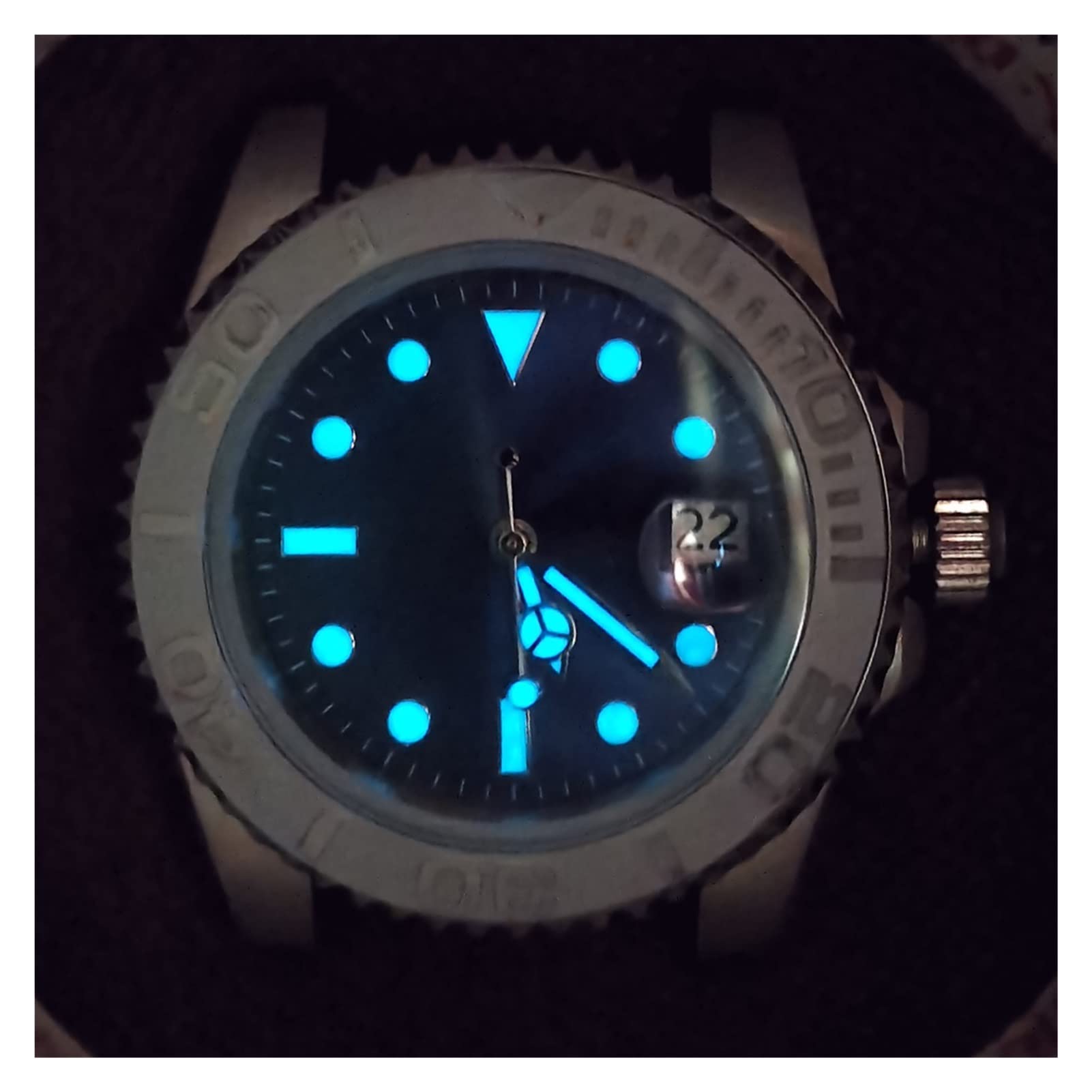 SUB Zegarek z automatycznym mechanizmem 40 mm obudowa ze stali nierdzewnej akcesoria do modyfikacji dla mężczyzn niebieska tarcza świecący wskaźnik ceramiczna ramka etui na zegarek okulary (8