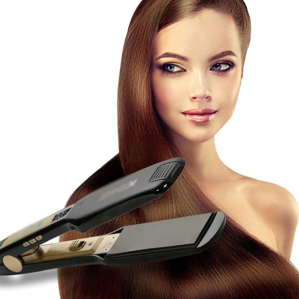 WALLER PAA Flat Iron 1.75 Inch Titanium Plates Pro Hair Straightener Heats Up Fast, Adjustable Heat Settings, Auto Shut-Off, Digital Display, Dual Voltage, Instant Heat, Temperature Display, Travel Lo