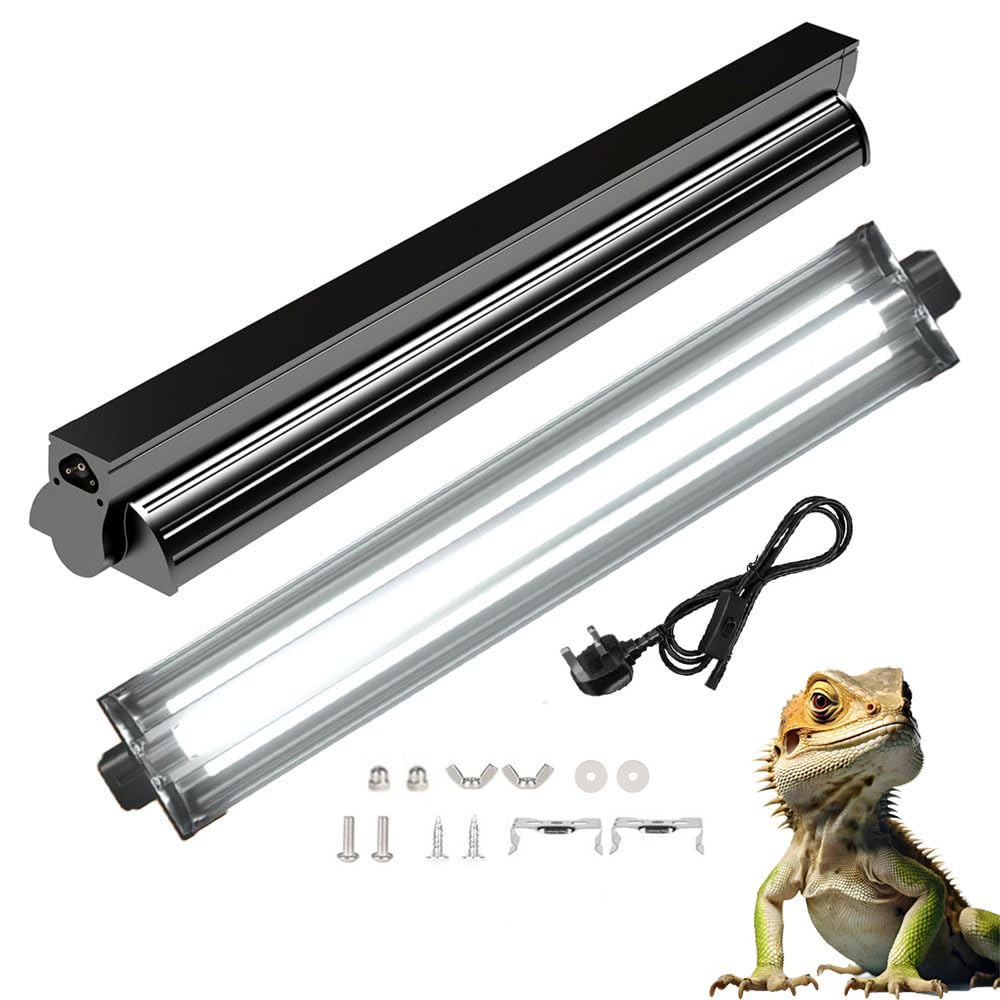 KINGYEENUO T8 UVB Reptile Light Fixture HO UVB Bulb Lighting Combo Kit, 10.0 UVB Light for Reptiles Terrarium Hood, 15W Reptile Light Bar UVA UVB Desert Lamp for Bearded Dragon Turtle Tank, 18Inch