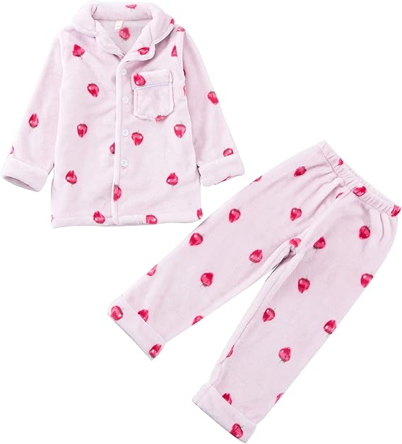 Amazon ルームウェア キッズ 女の子 もこもこ あったか 上下セット 秋冬 長袖 子供用 防寒パジャマ いちご 110 160 パジャマ 通販
