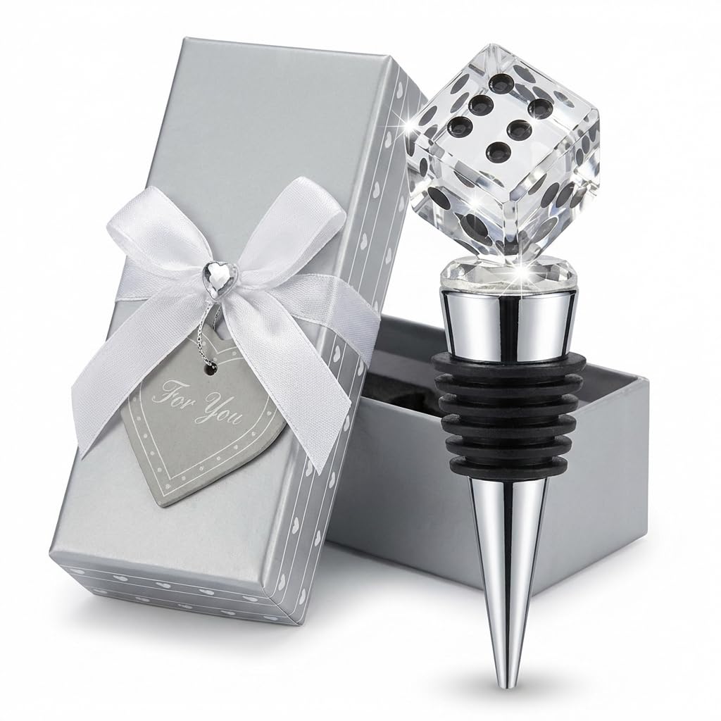 Crystal Dice Wine Stopper - Perfect Bunco Prize or Gift for Winners, Comes Gift Boxed. Bunco Party Supplies