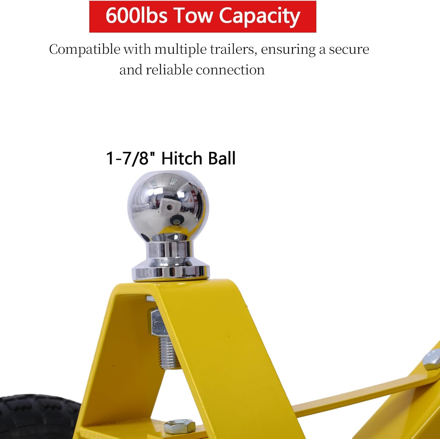 Trailer Dolly with 10" Pneumatic Tires, Heavy-Duty Trailer Dolly with 2 Inch Ball, 1 7/8 Ball Hitch Mover, Portable Utility Trailer Mover for Moving Car RV Boat Trailer, 600 Pound Capacity (Yellow)