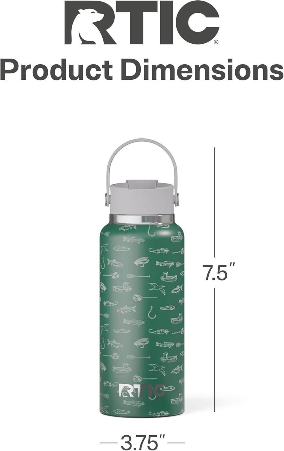 RTIC 32oz Outback Water Bottle, Ceramic Lined, Insulated, Stainless Steel, Double Wall Vacuum-Insulation, Leak-Proof Lid, BPA-Free Water Flask Hiking, Running, Sports, Outdoor, Gone Fishin' - Image 4