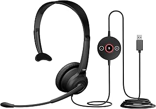Cyber Acoustics Mono USB Headset with Noise Cancelling Microphone (AC-104ENC) – Call Center & Office Single Ear Wired Headphones, ENC Mic for Computer Work & Online Meetings