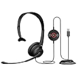 Cyber Acoustics Mono USB Headset with Noise Cancelling Microphone (AC-104ENC) – Call Center & Office Single Ear Wired Headphones, ENC Mic for Computer Work & Online Meetings