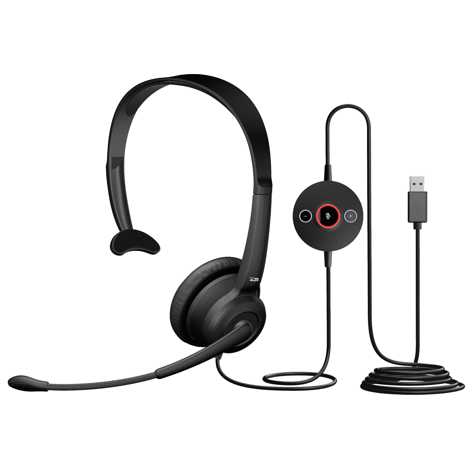 Cyber Acoustics Mono USB Headset with ENC (AC-104ENC) – Advanced Environmental Noise Cancelation, Audio for Calls & Music, in-Line Control Module, Perfect for Call Center, Classroom, Home