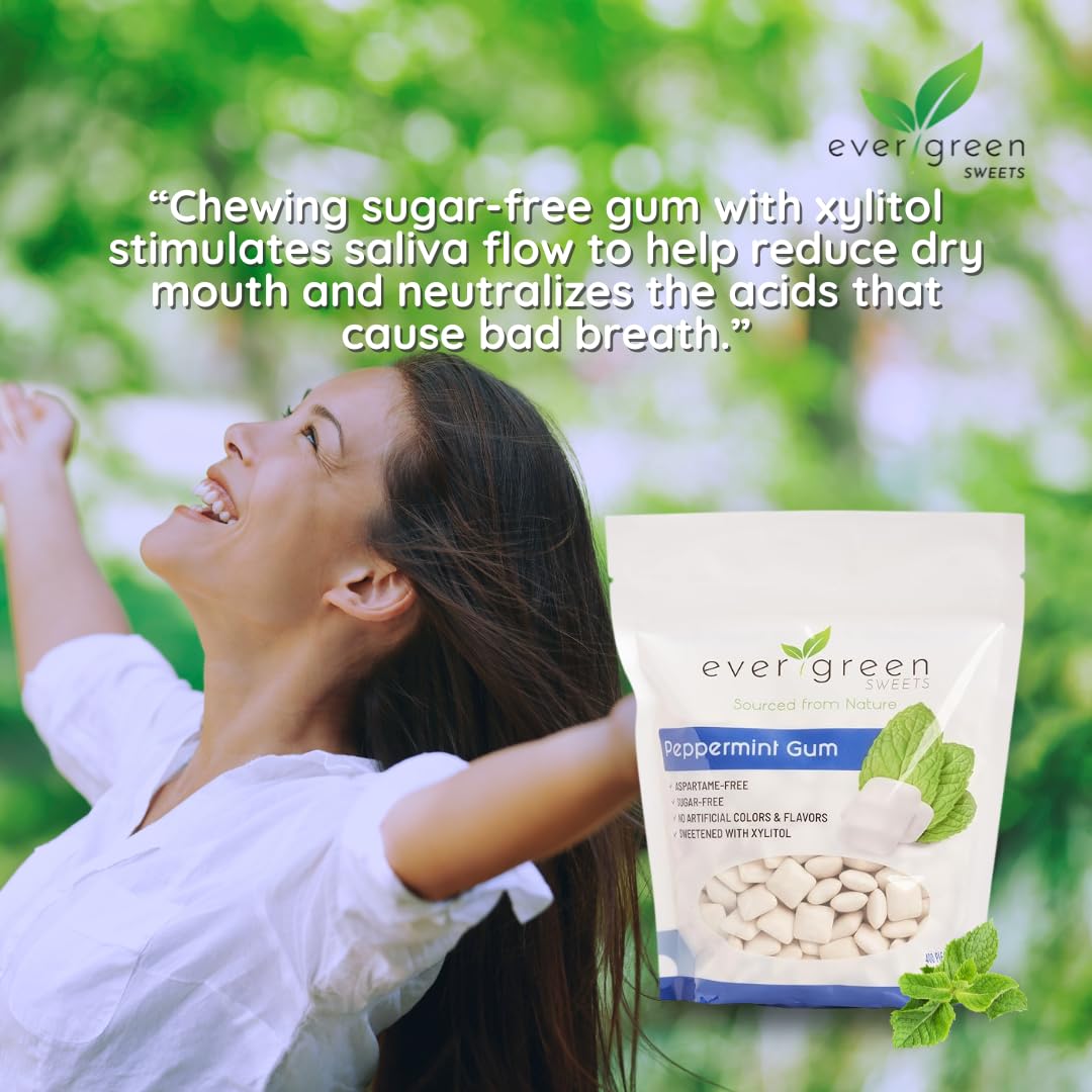 Evergreen Sweets Chewing gum - 400 Pieces Per Bag - Natural Peppermint Gum Made with Xylitol and Stevia - Sugar-Free, Aspartame Free and Vegan