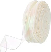 Vista 55 de MECCANIXITY Cinta de Organza Transparente con Alambre Brillante de 2 3/8" de Ancho, Cintas de Gasa Iridiscente Pastel de 3 Yardas Color Beige