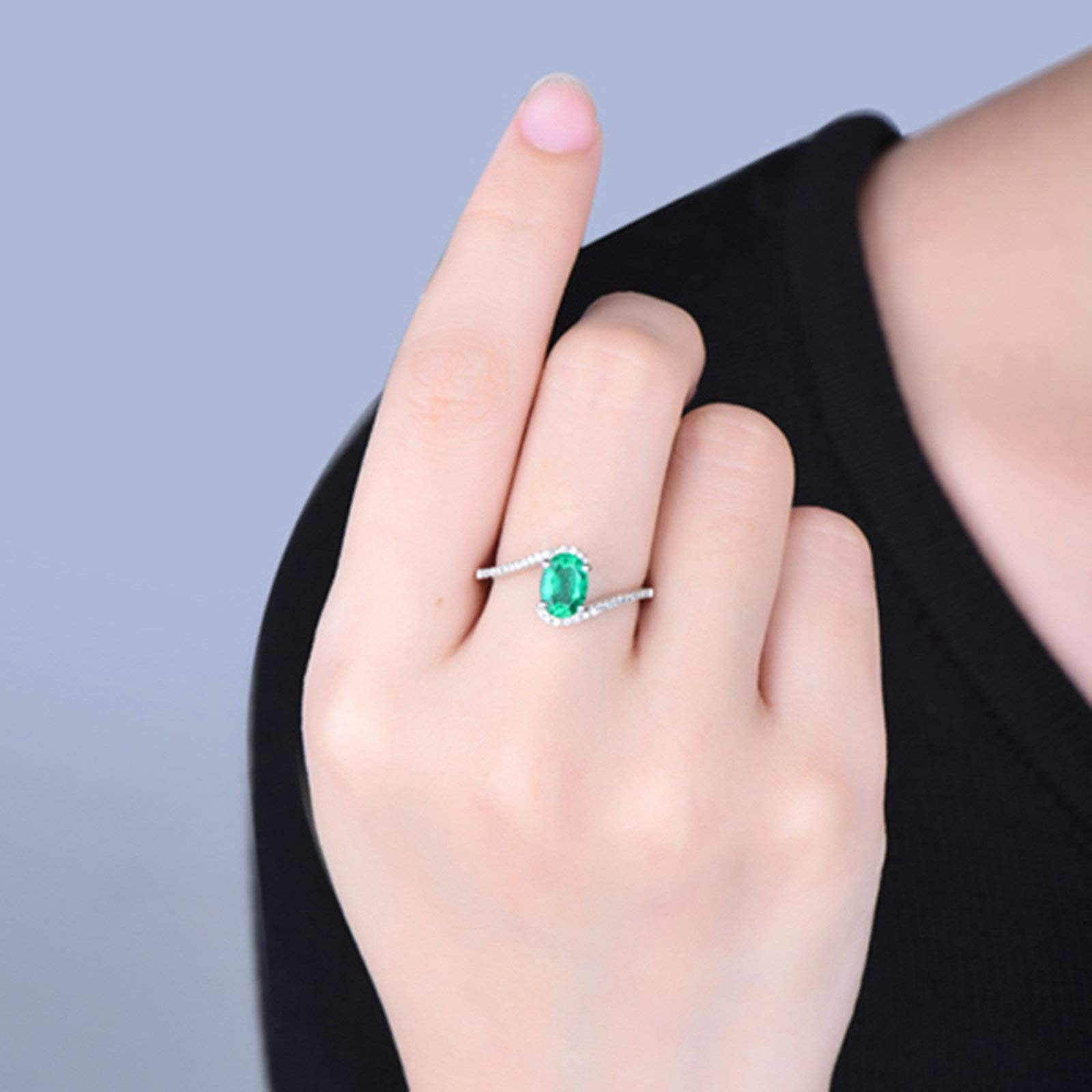 Anillo de oro blanco esmeralda 750 585 375, talla 47 (15,0)-65 (20,7), anillo de boda para mujer, engaste de 4 puentes, con esmeralda ovalada de 1 ct y moissanite 0,1 ct