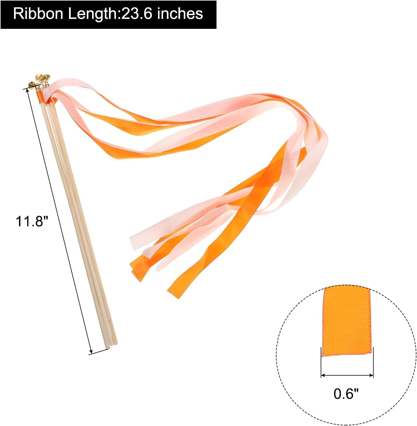 MECCANIXITY 15Pcs Wedding Ribbon Sticks Party Ribbon Streamers Sticks for Wedding Party Celebration Orange,Light Orange