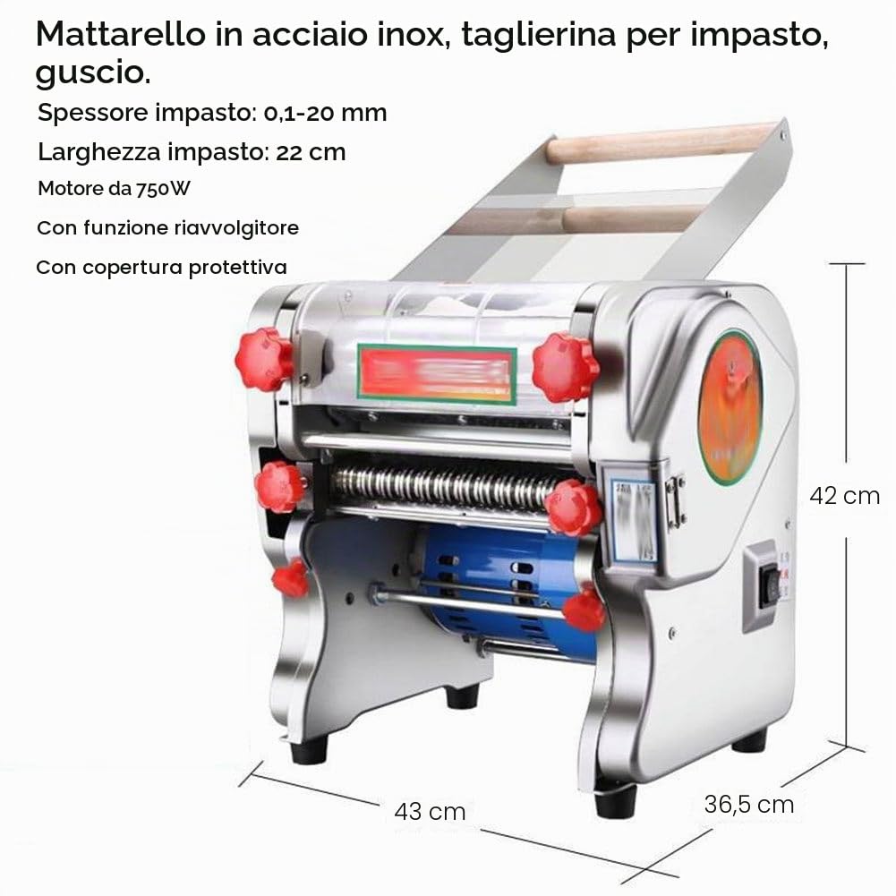 Macchina per Pasta Fresca Professionale,Macchina Pasta Fresca Elettrica per Noodle,Biscotti,Pizza,Sfogliatrice con Coperchio,Ritrazione Lama,Doughwidth24cm