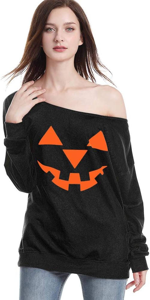 Rysly Womens Sexy Off the Shoulder Halloween Pumpkin Sweatshirts Pullover Costumes Plus Size - Image 4