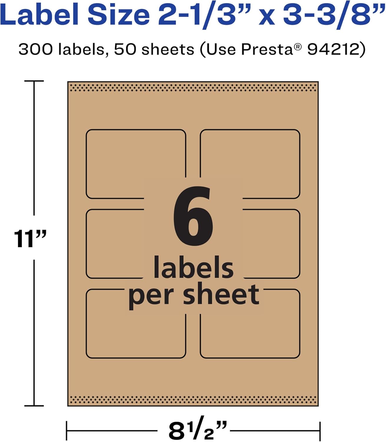 Avery Kraft Brown Rectangle Labels, Sure Feed Technology, 2-1/3" x 3-3/8", 300 Kraft Brown Labels, Print-to-The-Edge, Laser/Inkjet Printable