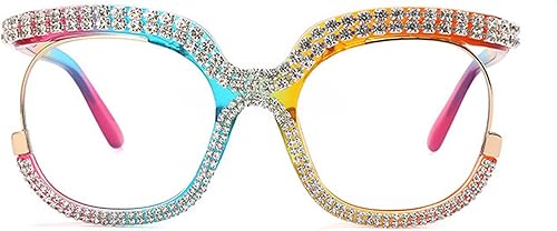 Vista 13 de Gafas de lectura con diamantes de imitación vintage estilo punk cuadrado de gran tamaño con marco de metal Verde