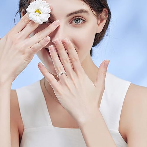 Miniatura 10 de Ladytree Anillo giratorio para aliviar la ansiedad con margaritas You Are My Sunshine Flower Fidget Ring de plata esterlina TDAH para aliviar el