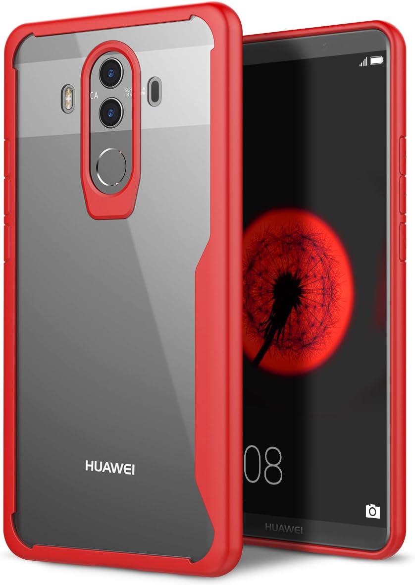 Huawei Mate 10 Pro Hard Case Clear Transparent Backcover Ultra Slim Thin Anti-Scratches PC Bumper Shockproof Flexible Anti Slip Slim Lightweight Protective Cover with Red Frame