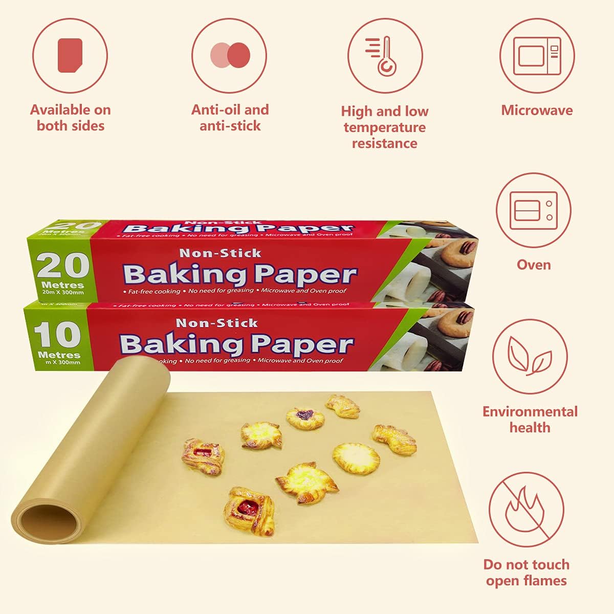 Non-stick thick parchment paper, 12 in x 33ft，used for baking, grilling, food-grade cooking paper, baking bread, oven, air fryer, steamer paper, high temperature resistance, waterproof, oil-proof: Home & Kitchen