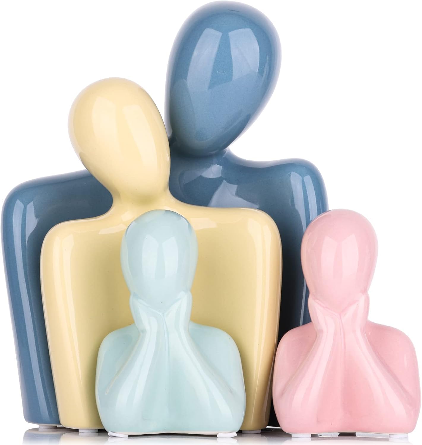 THE SACRED GIFTS | Couple Family Statue | Ceramic Thinker Sculpture | Home Decor Items for Living Room Show Piece | Table Artifact (Multicolor | Set of 4)