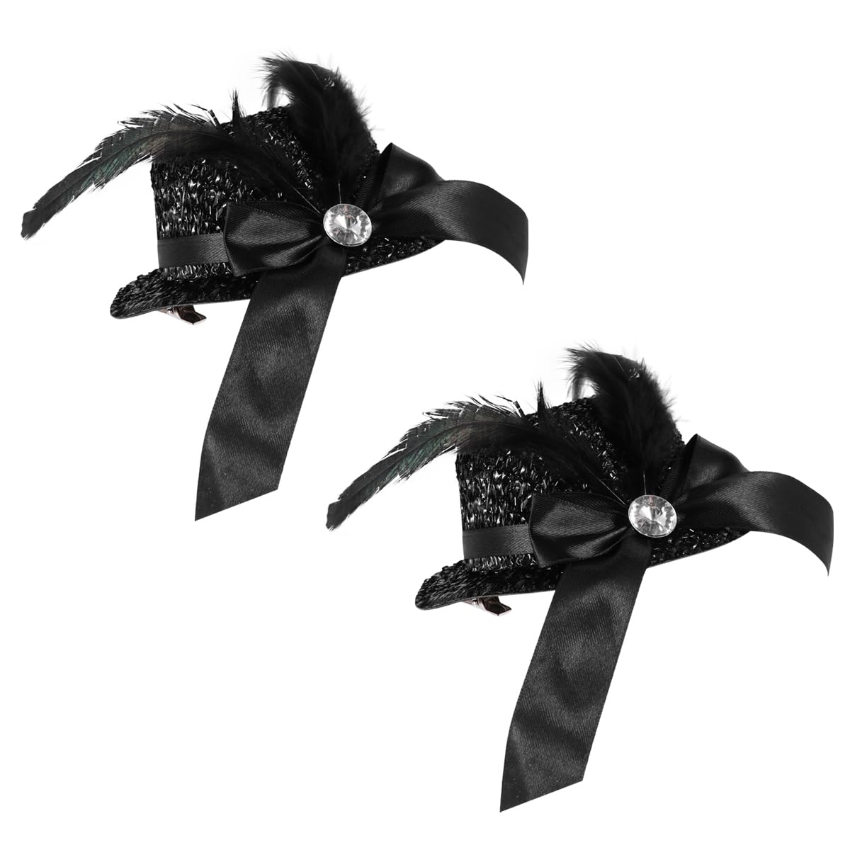 minkissy 2pcs Top Hat Hair Clips Black Fascinators Hair Clips Cocktail Hat Headpiece Top Costume Accessory for Women