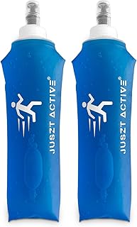 Juszt Active Soft Collapsible Water Bottle - Foldable Water Bottle with Bite Valve 250 ml Gel Flask for Cycling Hiking Running Water Bottle BPA Free Reusable Water Flask for Travel Camping (Blue 2)