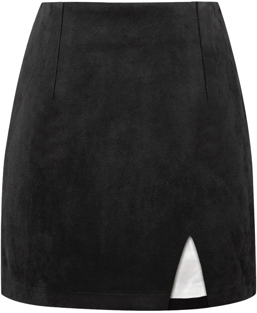 Plaid Mini Skirts for Womens High Waisted Fall Winter Wool Bodycon Pencil Skirts with Slit