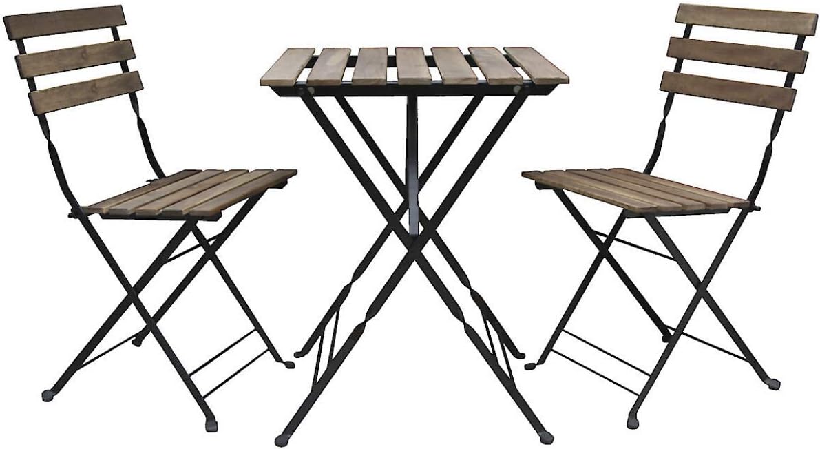 Clas Ohlson ® Acacia & Metal Bistro Set Foldable 3 Piece, Conservatory/Outdoor Garden Patio Furniture Set