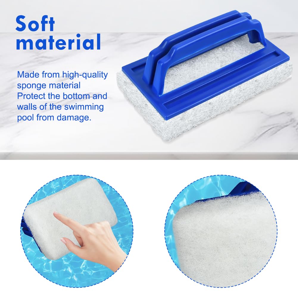 Lot de 2 Brosse Éponge Ligne d'eau, Éponge Magique avec Poignée, Brosse de Nettoyage de Piscine, Bleu