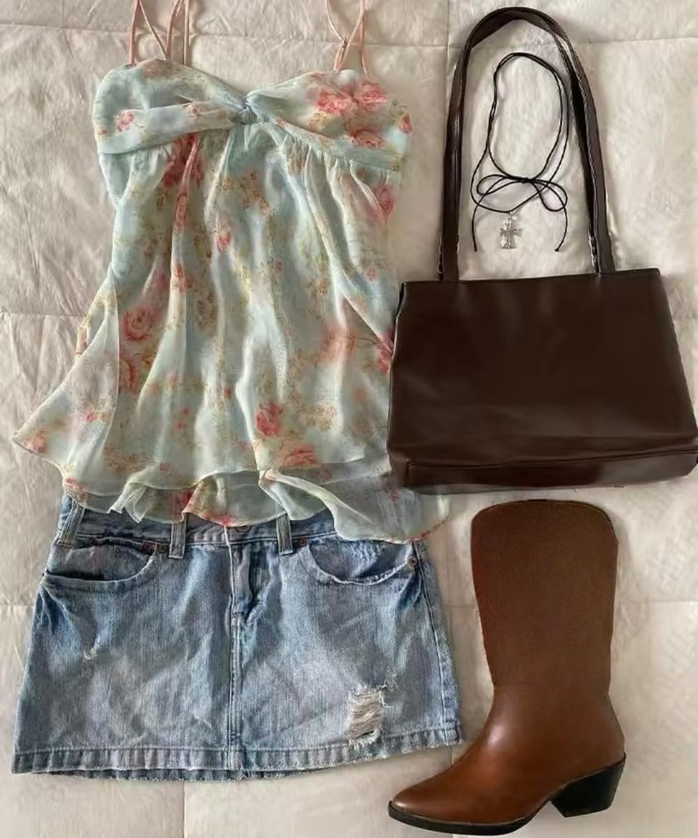 Floral Graphic Crop Tops Women Spaghetti Strap Tank Top Y2k Coquette Bow Tie Camisole Vintage Grunge Streetwear - Image 6